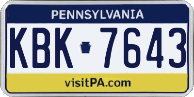 PA license plate KBK7643