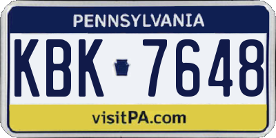 PA license plate KBK7648