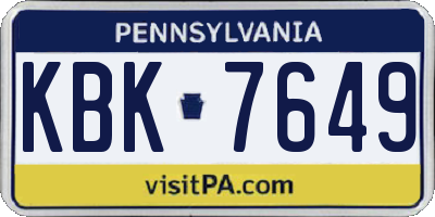 PA license plate KBK7649