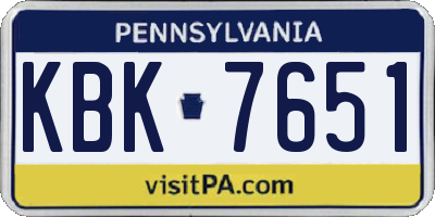 PA license plate KBK7651
