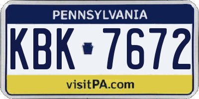 PA license plate KBK7672