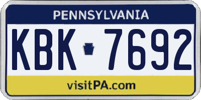 PA license plate KBK7692