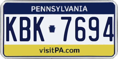 PA license plate KBK7694