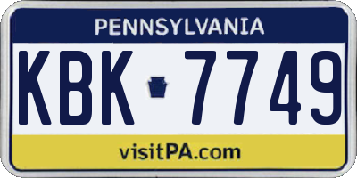 PA license plate KBK7749