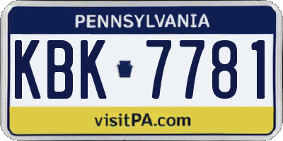 PA license plate KBK7781
