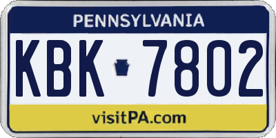 PA license plate KBK7802