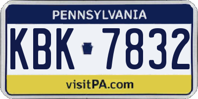 PA license plate KBK7832