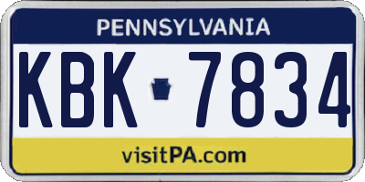 PA license plate KBK7834