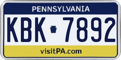 PA license plate KBK7892