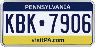 PA license plate KBK7906