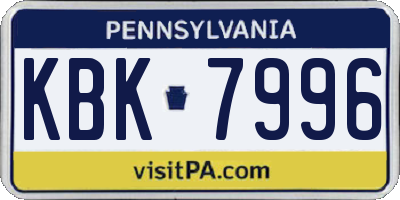 PA license plate KBK7996