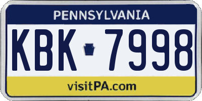 PA license plate KBK7998
