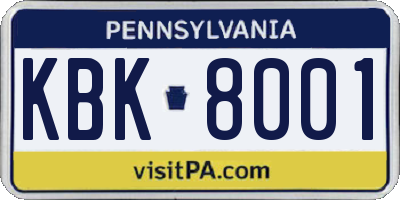 PA license plate KBK8001