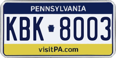 PA license plate KBK8003