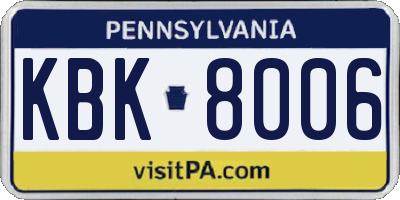 PA license plate KBK8006