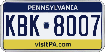 PA license plate KBK8007
