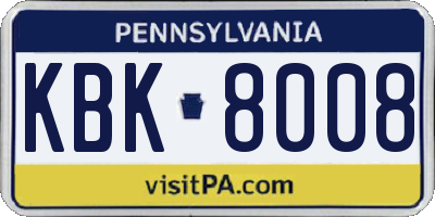 PA license plate KBK8008