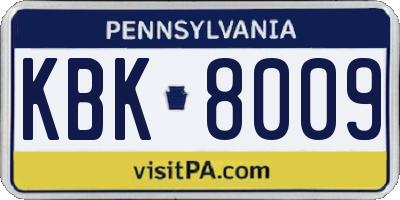 PA license plate KBK8009