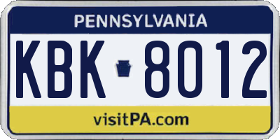 PA license plate KBK8012