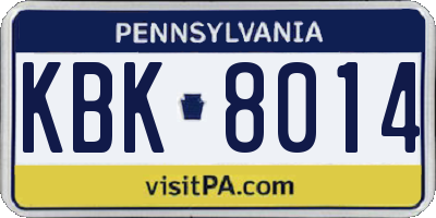 PA license plate KBK8014