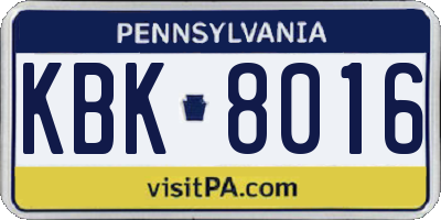 PA license plate KBK8016