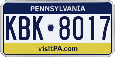 PA license plate KBK8017
