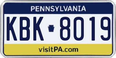 PA license plate KBK8019