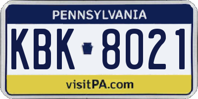 PA license plate KBK8021