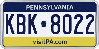 PA license plate KBK8022
