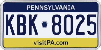 PA license plate KBK8025
