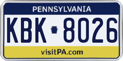PA license plate KBK8026