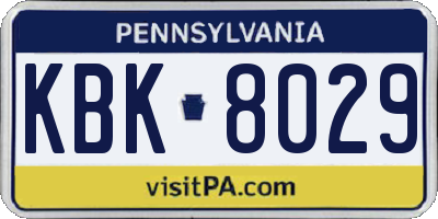 PA license plate KBK8029