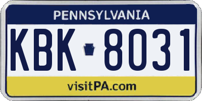 PA license plate KBK8031