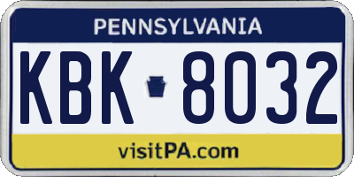 PA license plate KBK8032