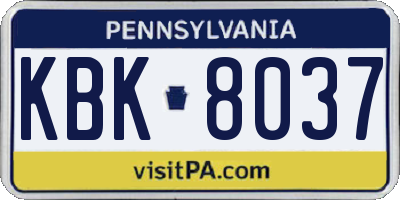PA license plate KBK8037