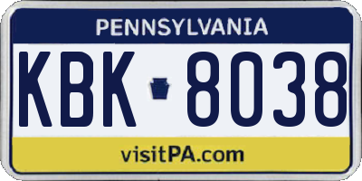 PA license plate KBK8038