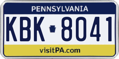 PA license plate KBK8041