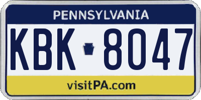 PA license plate KBK8047