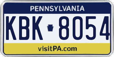 PA license plate KBK8054