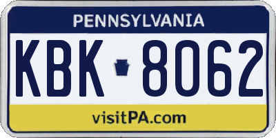 PA license plate KBK8062