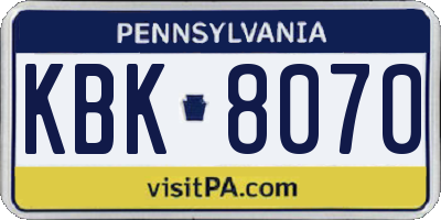 PA license plate KBK8070