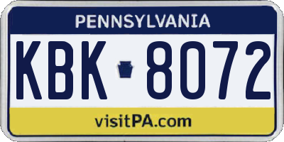 PA license plate KBK8072
