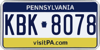 PA license plate KBK8078