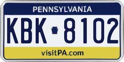 PA license plate KBK8102