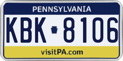 PA license plate KBK8106