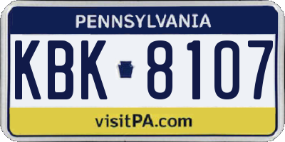PA license plate KBK8107