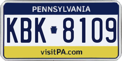 PA license plate KBK8109