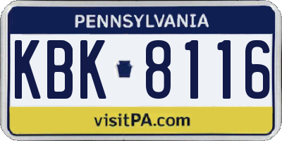 PA license plate KBK8116