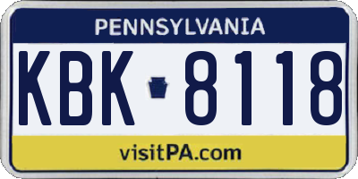 PA license plate KBK8118