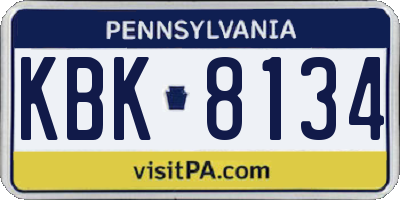PA license plate KBK8134